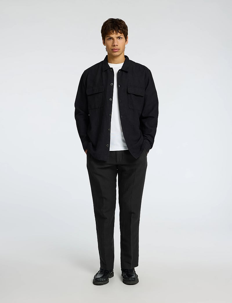 Selected - SLM196-STRAIGHT LEROY LINEN BLD PNT NOOS - hørbukser - black - 0