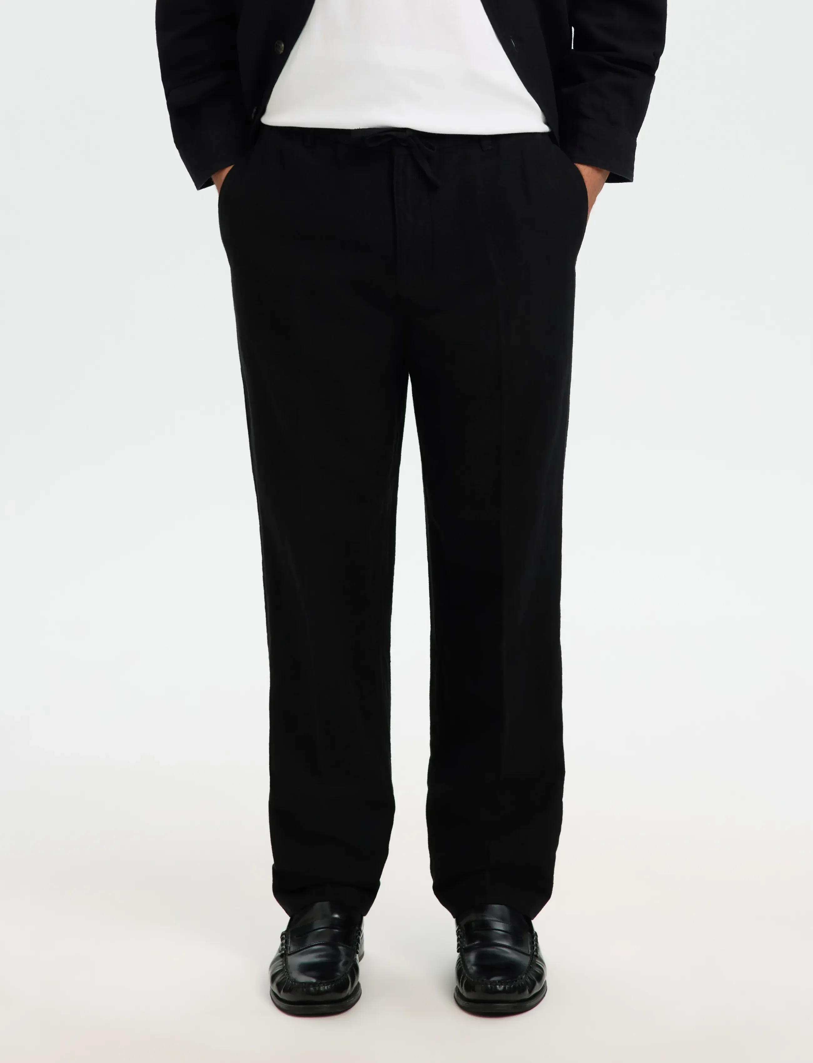 Selected SLM196-STRAIGHT LEROY LINEN BLD PNT NOOS - Hosen - BLACK / black