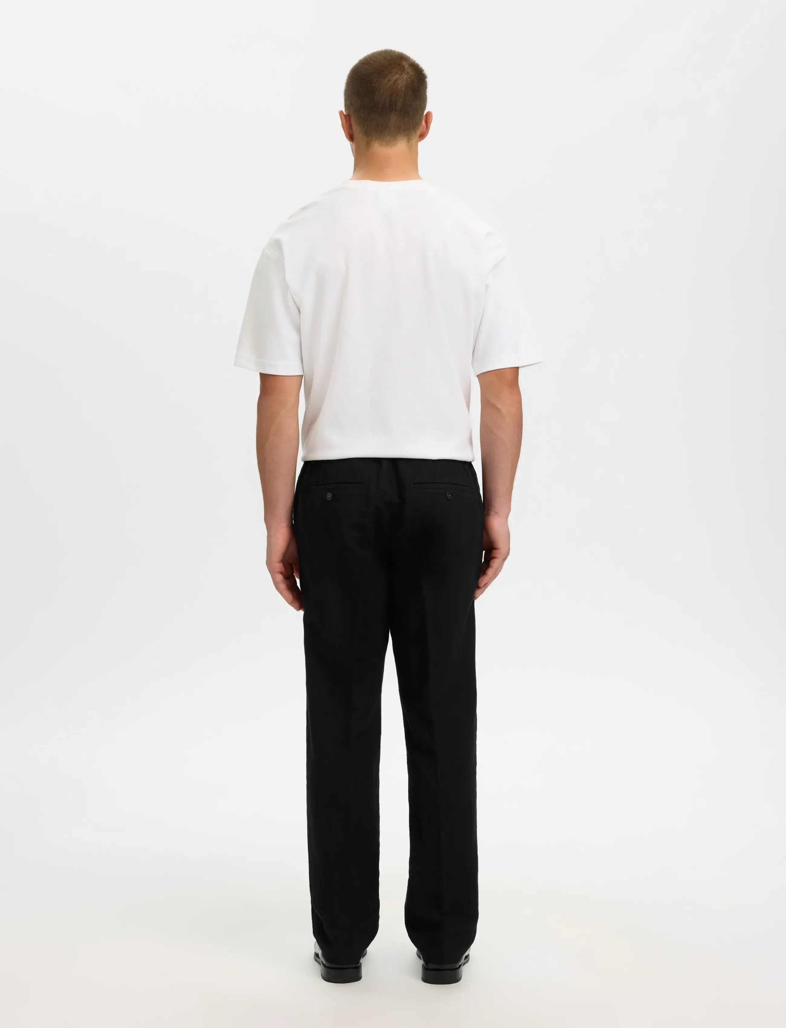 Selected - SLM196-STRAIGHT LEROY LINEN BLD PNT NOOS - pantalons en lin - black - 2
