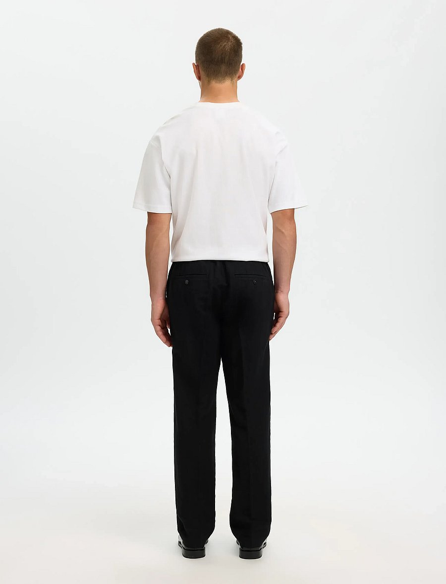 Selected - SLM196-STRAIGHT LEROY LINEN BLD PNT NOOS - pantalons en lin - black - 2