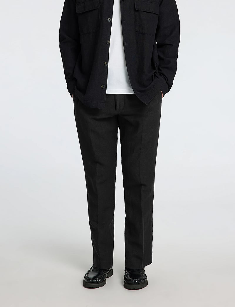 Selected - SLM196-STRAIGHT LEROY LINEN BLD PNT NOOS - hørbukser - black - 3