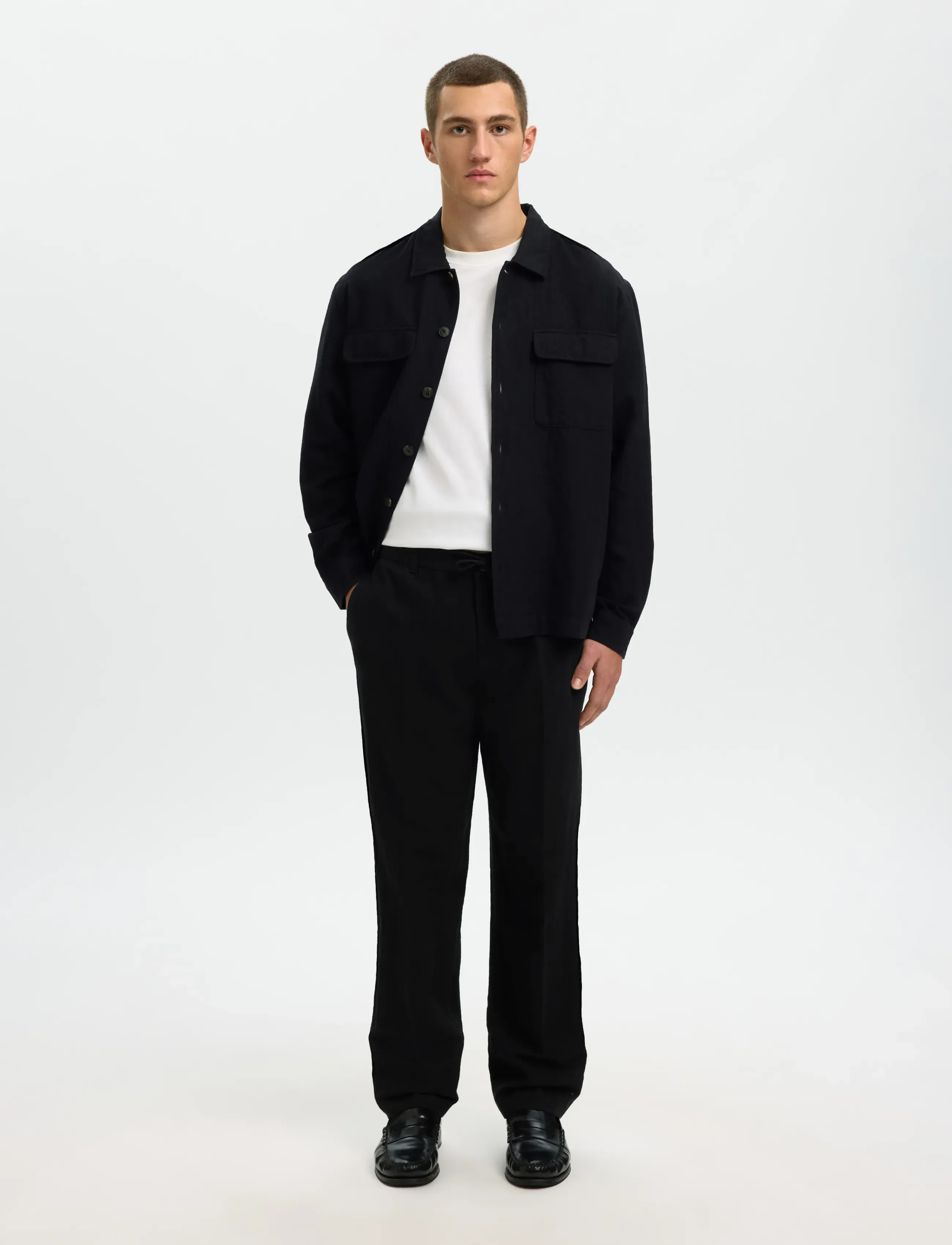 Selected - SLM196-STRAIGHT LEROY LINEN BLD PNT NOOS - pantalons en lin - black - 3