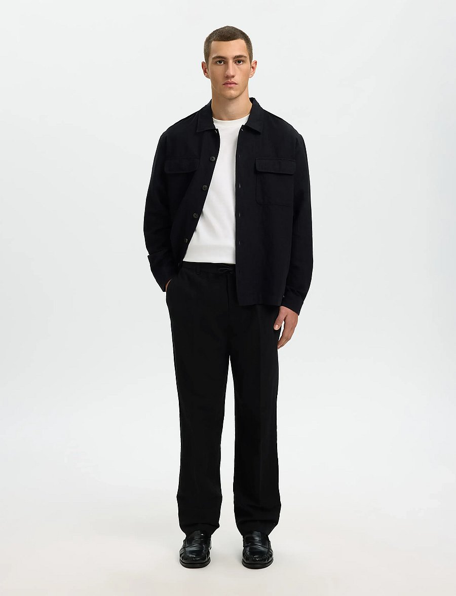 Selected - SLM196-STRAIGHT LEROY LINEN BLD PNT NOOS - pantalons en lin - black - 3