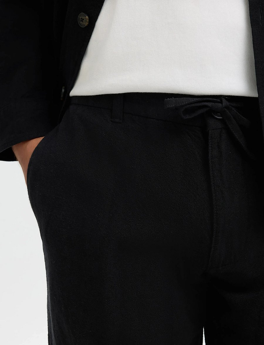 Selected - SLM196-STRAIGHT LEROY LINEN BLD PNT NOOS - pantalons en lin - black - 4