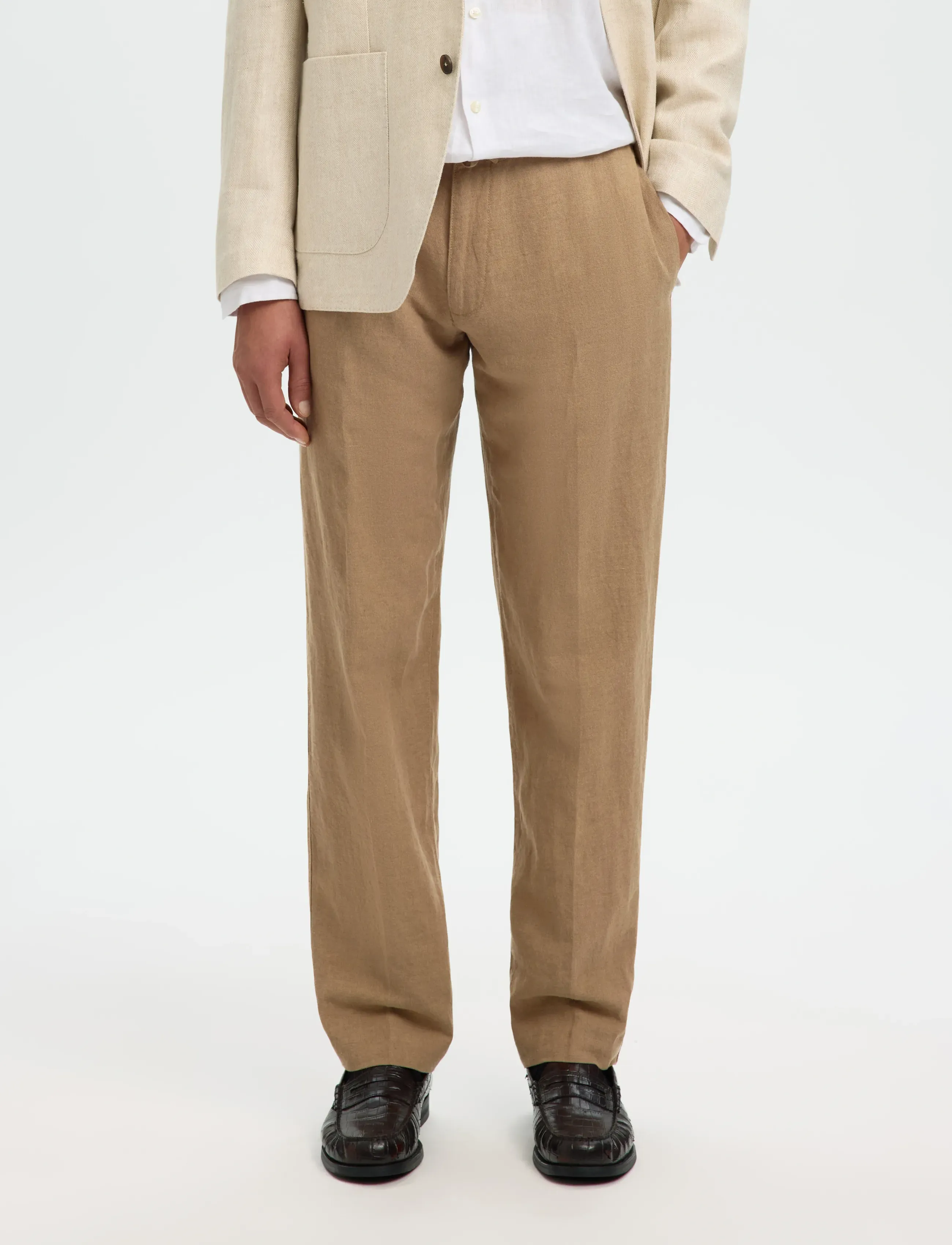 Selected SLM196-STRAIGHT LEROY LINEN BLD PNT NOOS - Hosen - CARIBOU / beige
