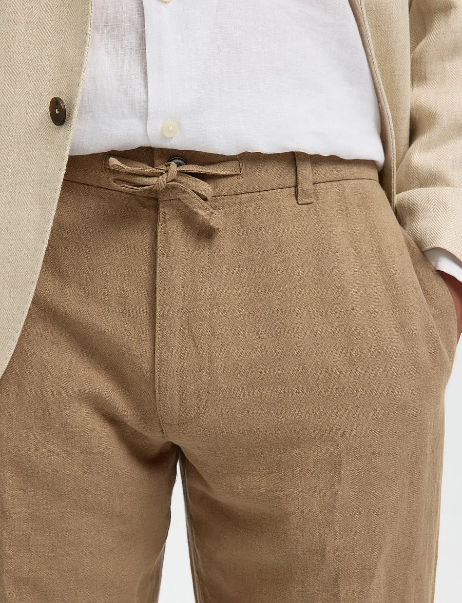 Selected - SLM196-STRAIGHT LEROY LINEN BLD PNT NOOS - leinenhosen - caribou - 4