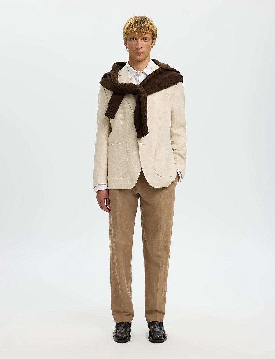 Selected - SLM196-STRAIGHT LEROY LINEN BLD PNT NOOS - leinenhosen - caribou - 5
