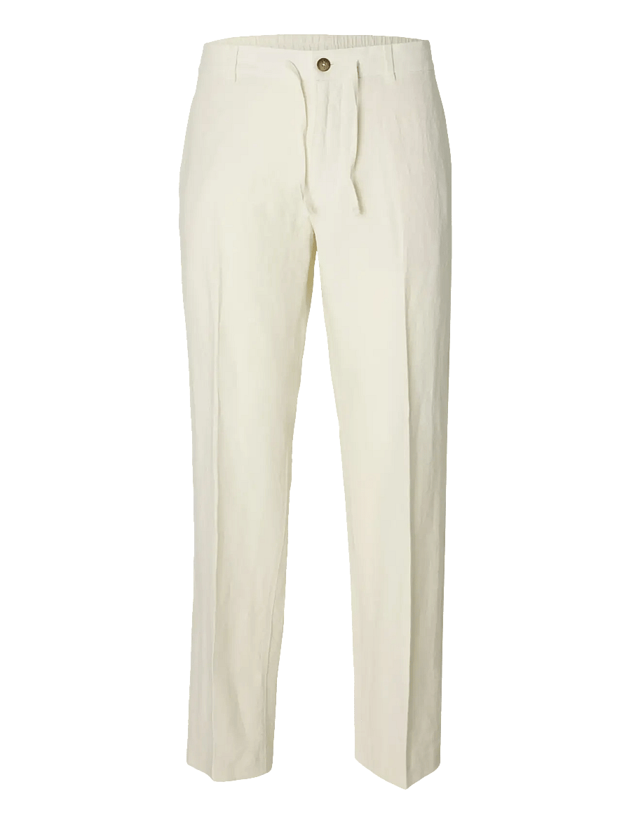 Selected - SLM196-STRAIGHT LEROY LINEN BLD PNT NOOS - leinenhosen - cloud dancer - 1