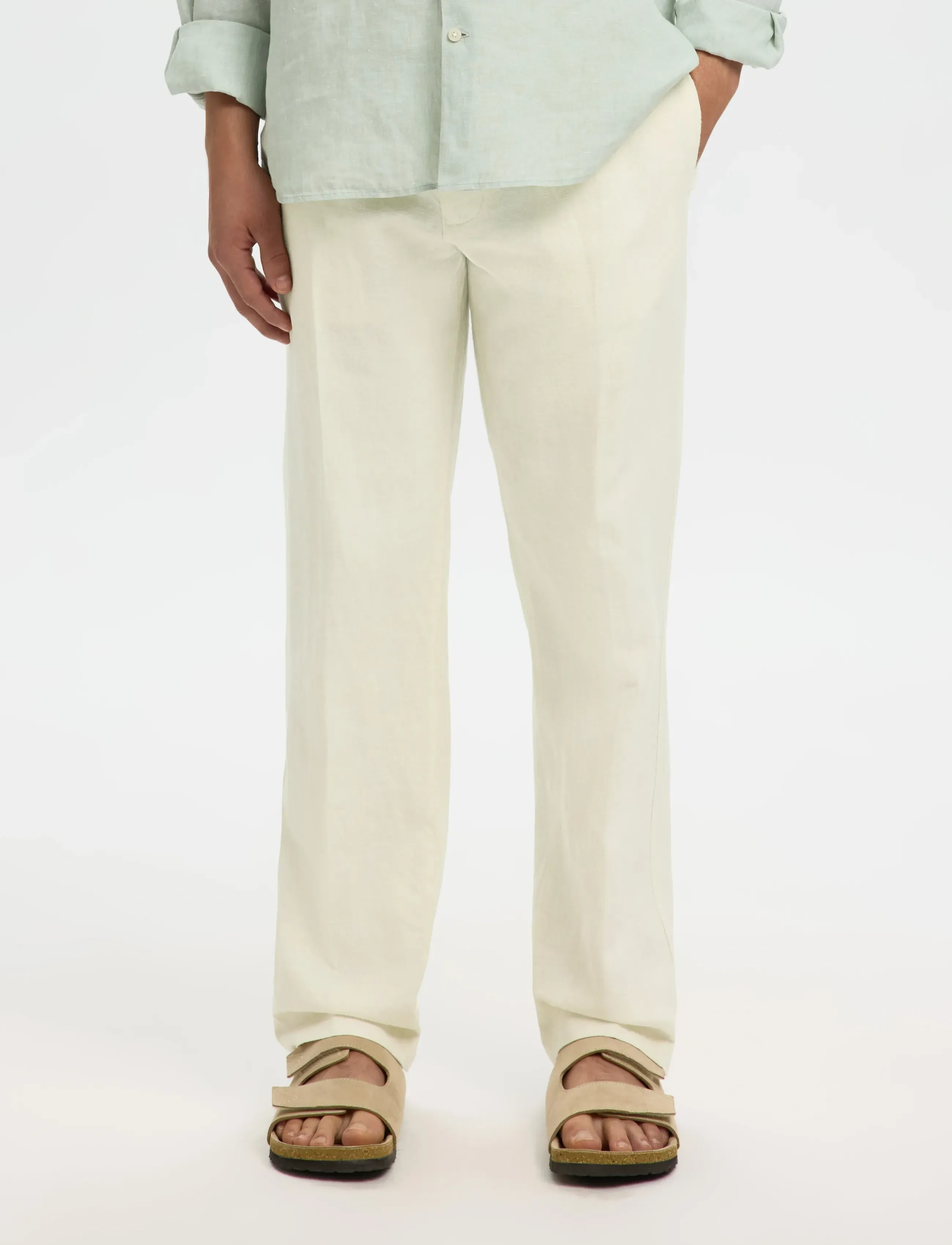 Selected Slm196-Straight Leroy Linen Bld Pnt Noos, M, Trousers, Creme - Chinos, Männerswear