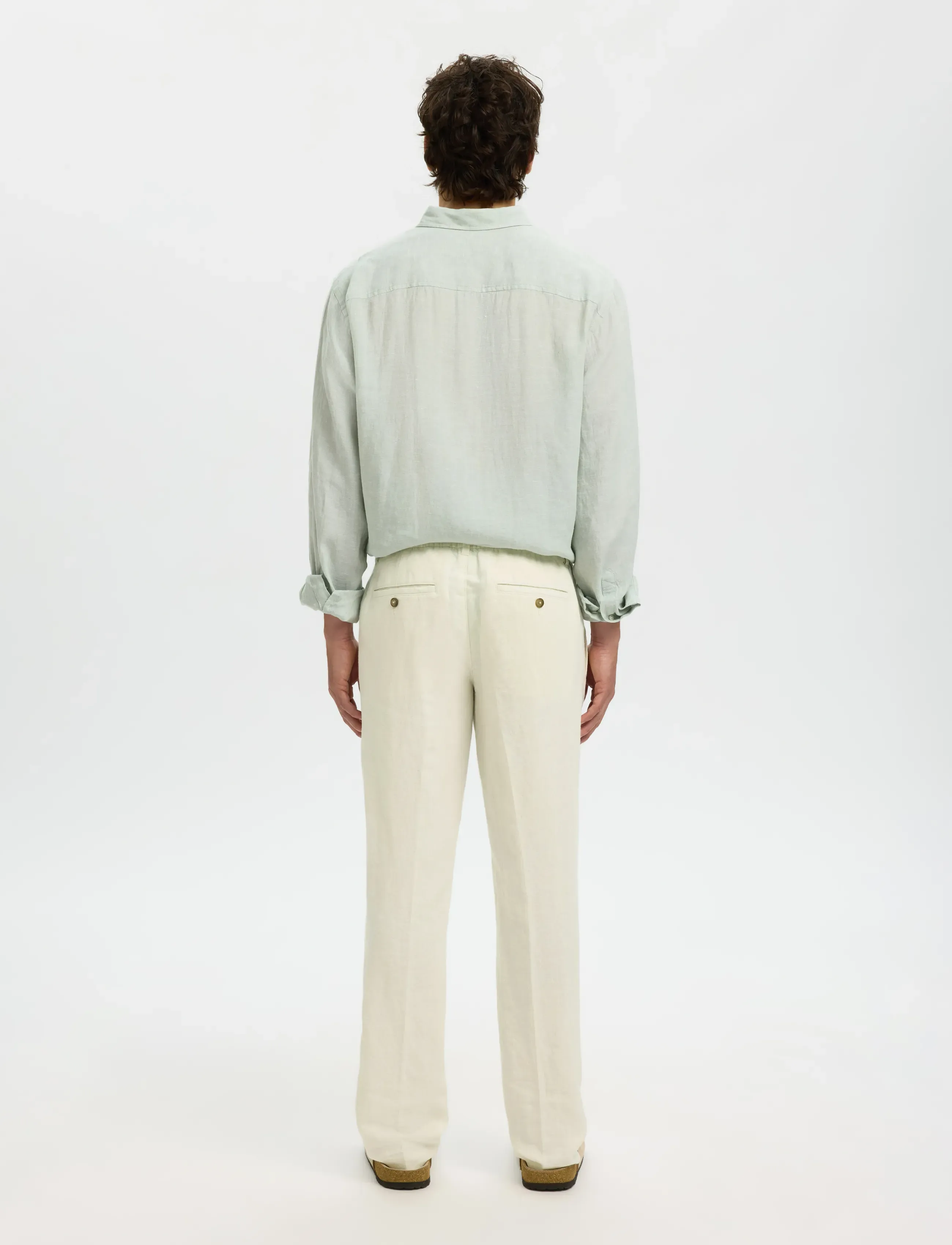Selected - SLM196-STRAIGHT LEROY LINEN BLD PNT NOOS - hørbukser - cloud dancer - 2