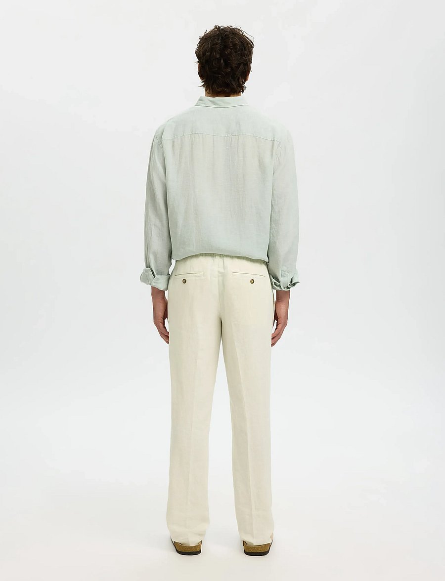 Selected - SLM196-STRAIGHT LEROY LINEN BLD PNT NOOS - leinenhosen - cloud dancer - 2