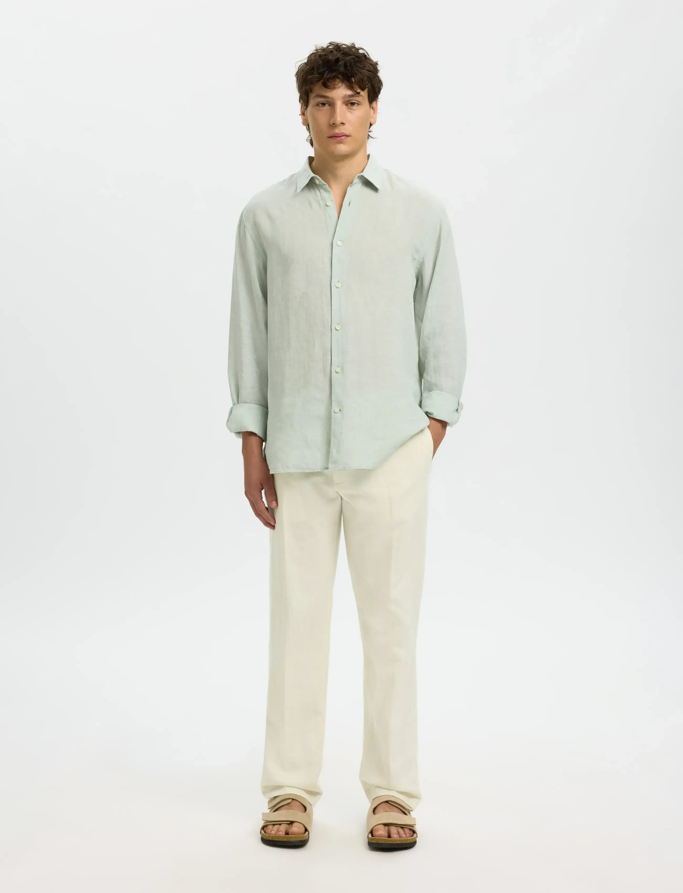 Selected - SLM196-STRAIGHT LEROY LINEN BLD PNT NOOS - hørbukser - cloud dancer - 3