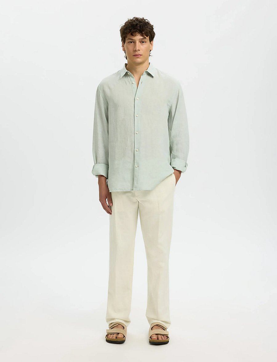 Selected - SLM196-STRAIGHT LEROY LINEN BLD PNT NOOS - leinenhosen - cloud dancer - 3