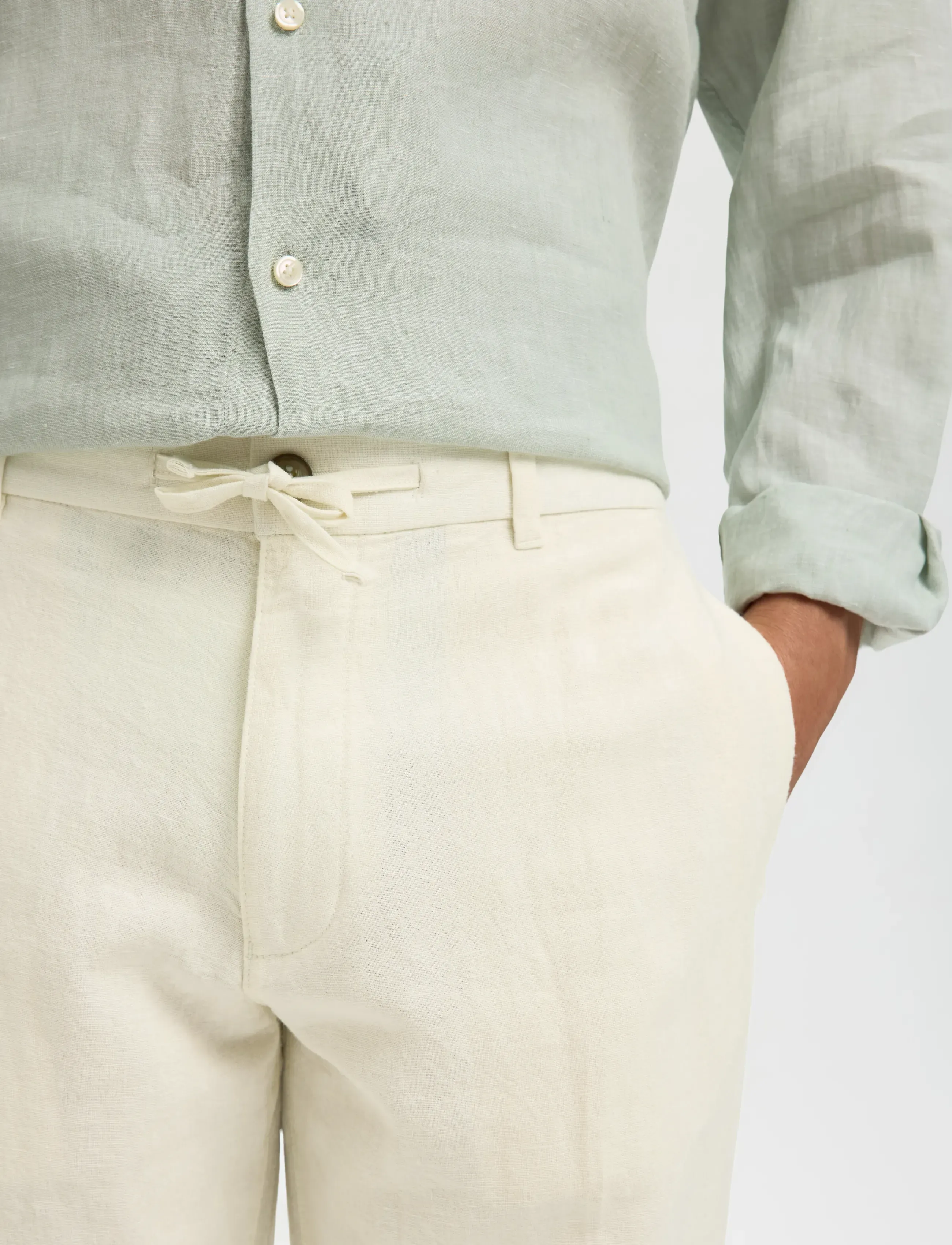 Selected - SLM196-STRAIGHT LEROY LINEN BLD PNT NOOS - hørbukser - cloud dancer - 4
