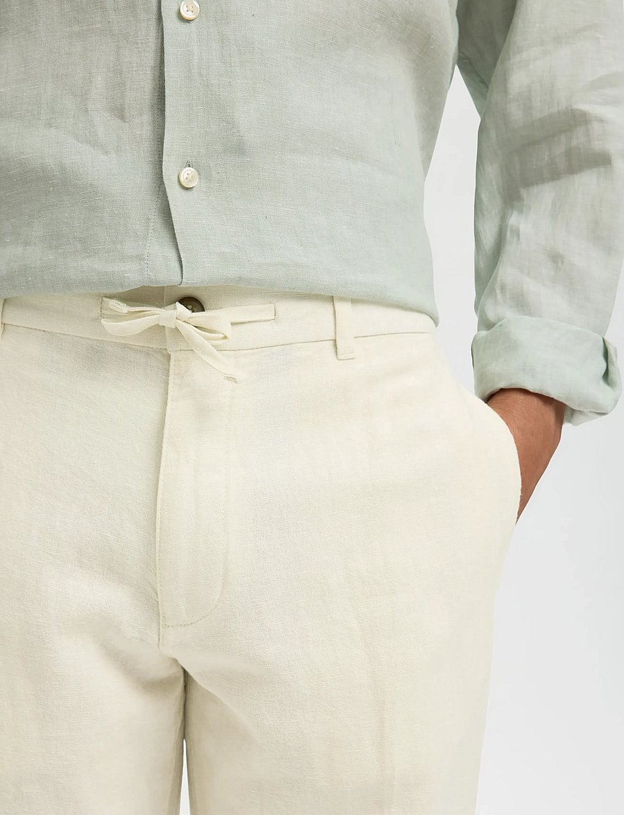 Selected - SLM196-STRAIGHT LEROY LINEN BLD PNT NOOS - leinenhosen - cloud dancer - 4
