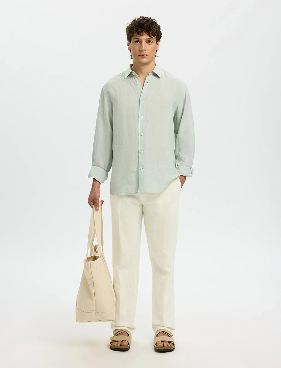 Selected - SLM196-STRAIGHT LEROY LINEN BLD PNT NOOS - leinenhosen - cloud dancer - 5