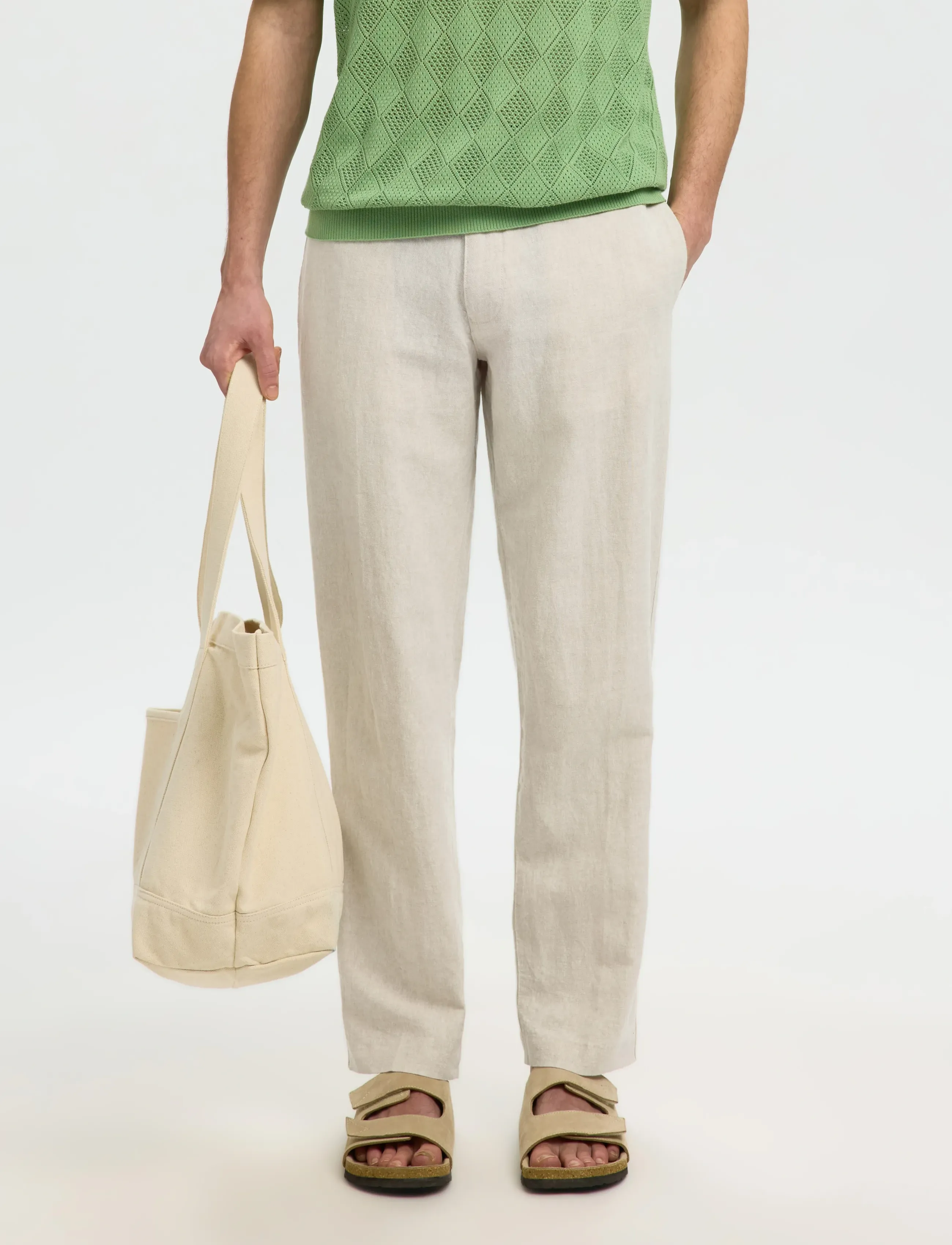 Selected SLM196-STRAIGHT LEROY LINEN BLD PNT NOOS - Hørbukser - PURE CASHMERE / white