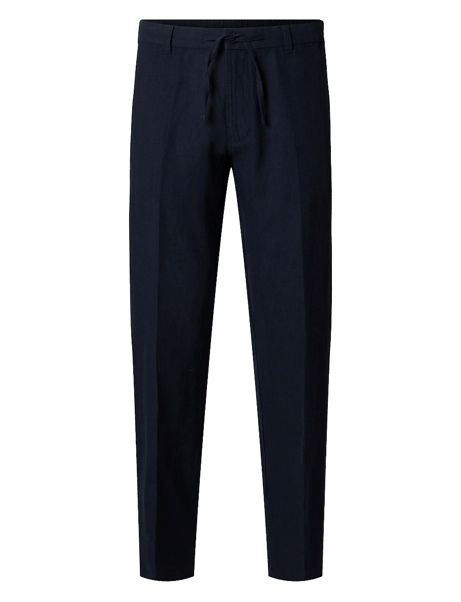 Selected - SLM196-STRAIGHT LEROY LINEN BLD PNT NOOS - pantalons en lin - sky captain - 1