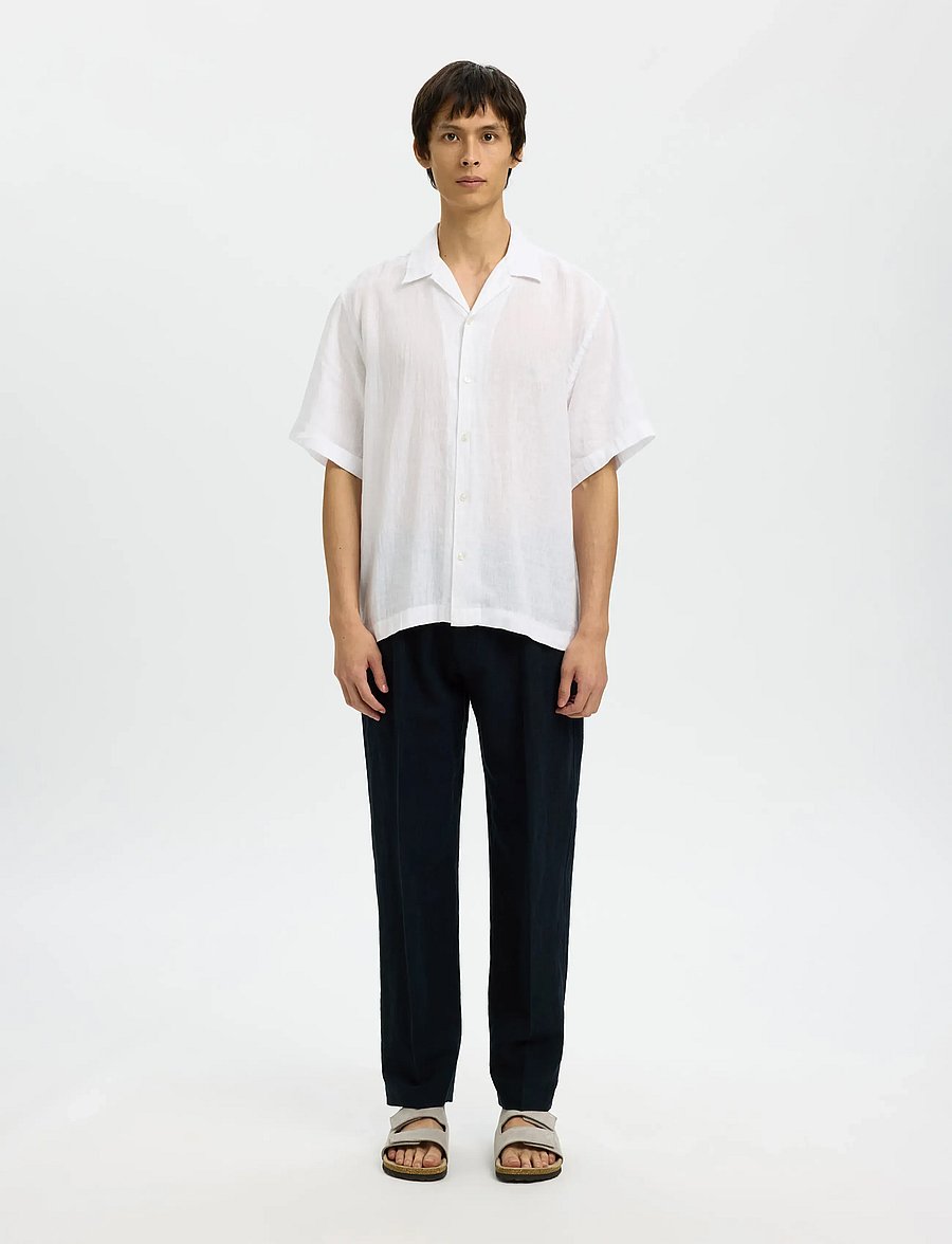 Selected - SLM196-STRAIGHT LEROY LINEN BLD PNT NOOS - pantalons en lin - sky captain - 3