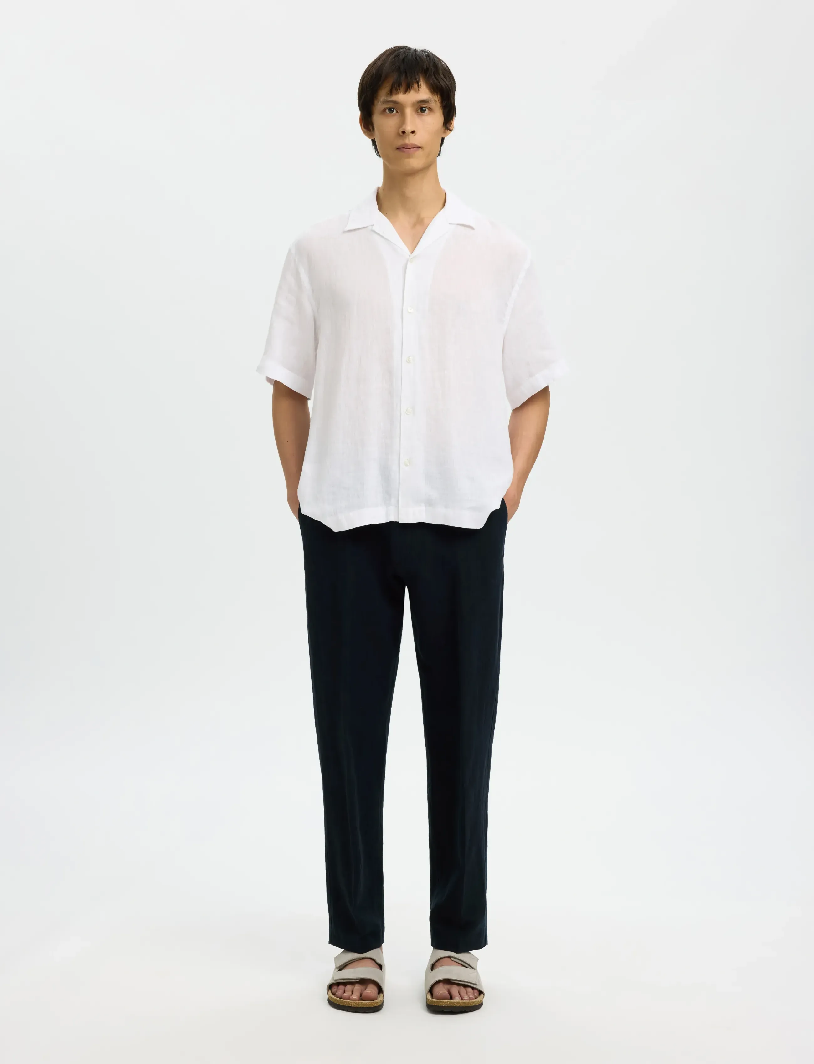 Selected - SLM196-STRAIGHT LEROY LINEN BLD PNT NOOS - hørbukser - sky captain - 5