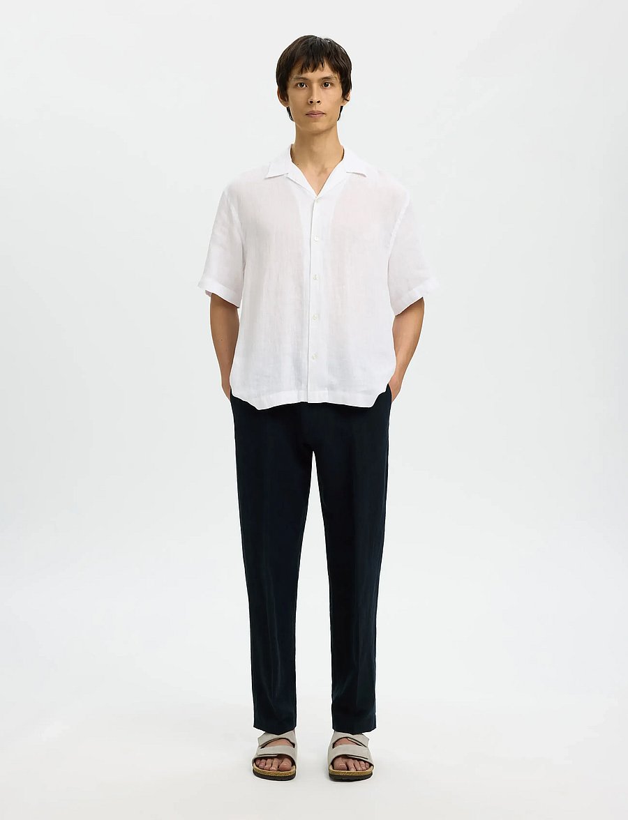 Selected - SLM196-STRAIGHT LEROY LINEN BLD PNT NOOS - pantalons en lin - sky captain - 5