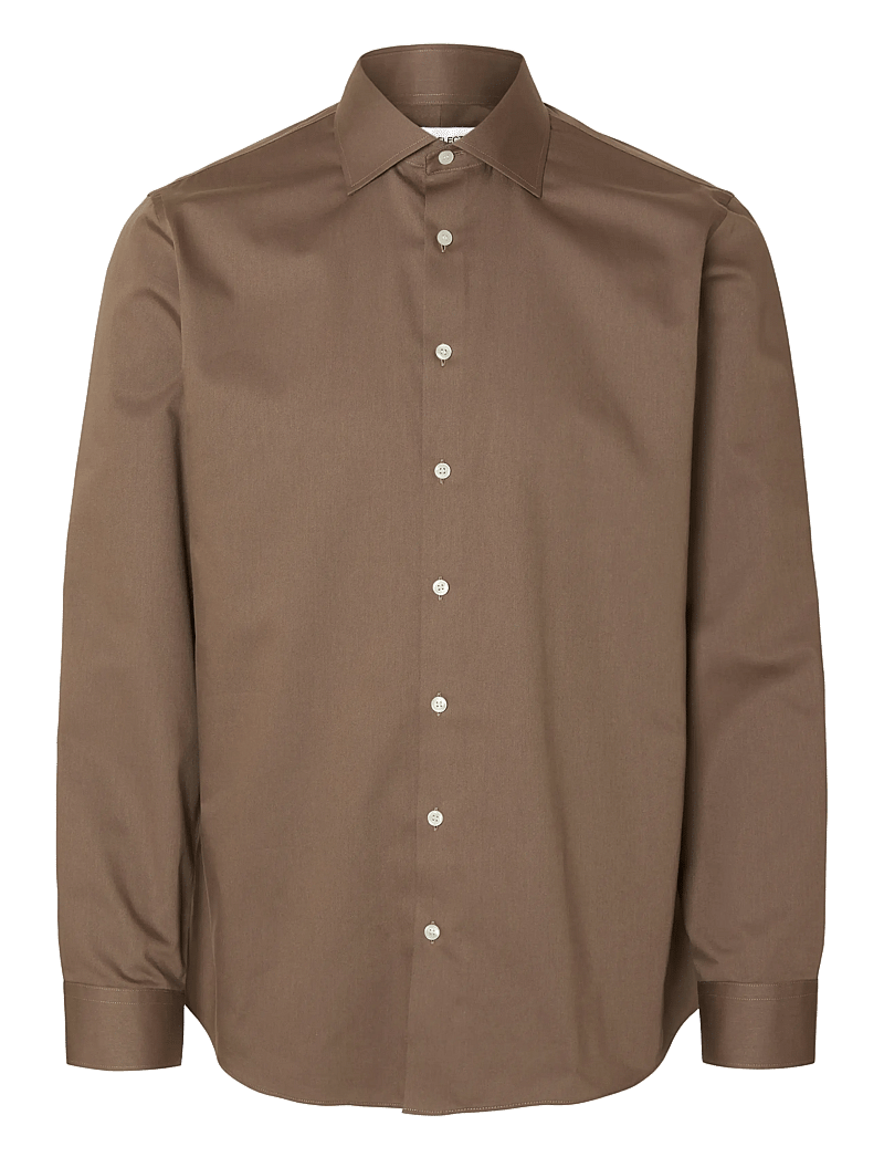 Selected - SLHSLIM-ETHAN SHIRT LS SPREAD NOOS - casual skjortor - chocolate brown - 0