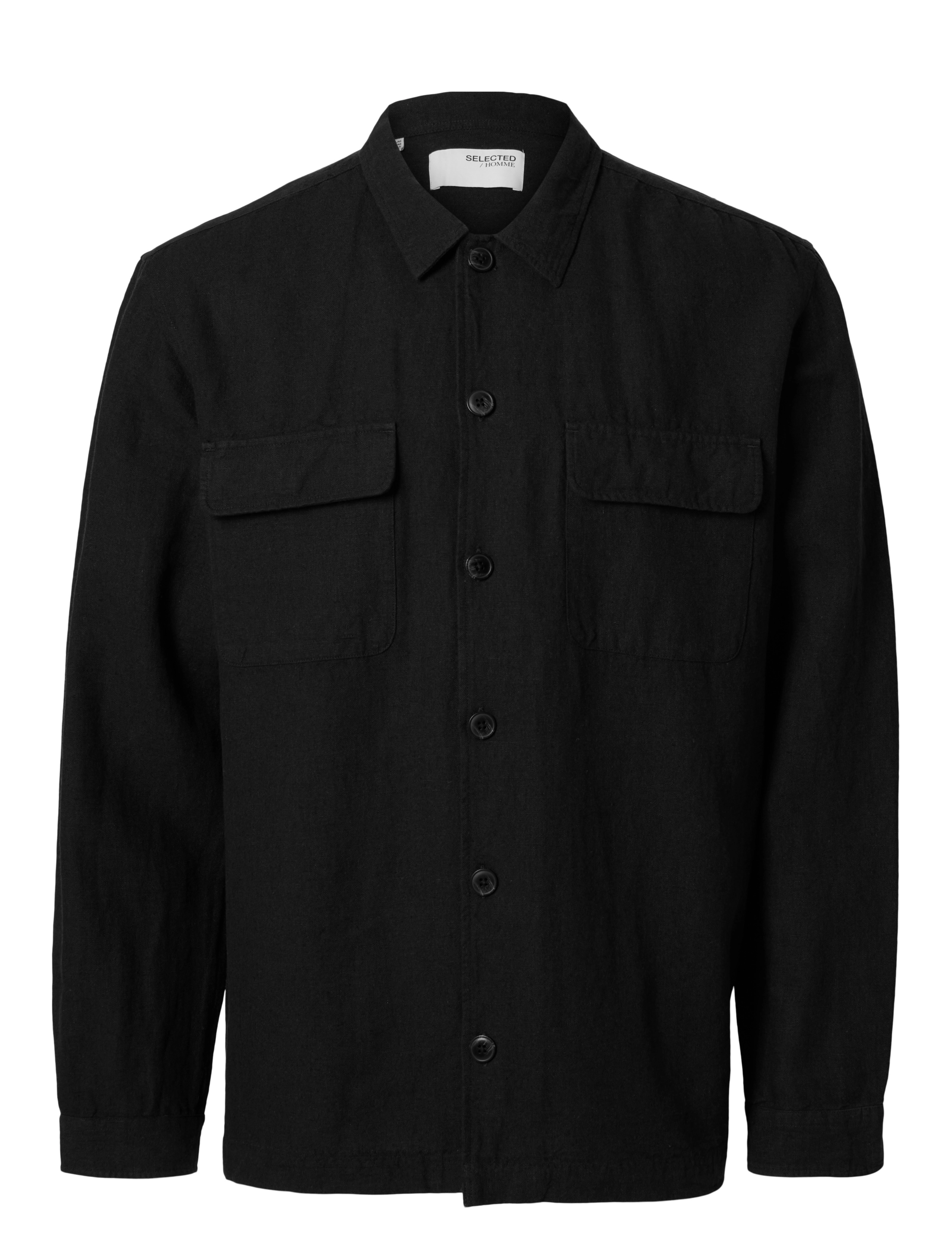 Selected SLM-LEROY LINEN BLEND OVERSHIRT LS NOOS - Overshirts - BLACK / black