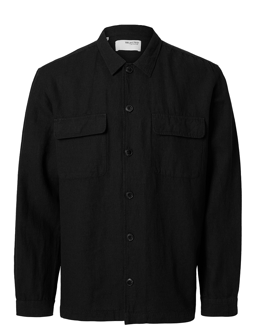 Selected - SLM-LEROY LINEN BLEND OVERSHIRT LS NOOS - feriefavoritter - black - 1
