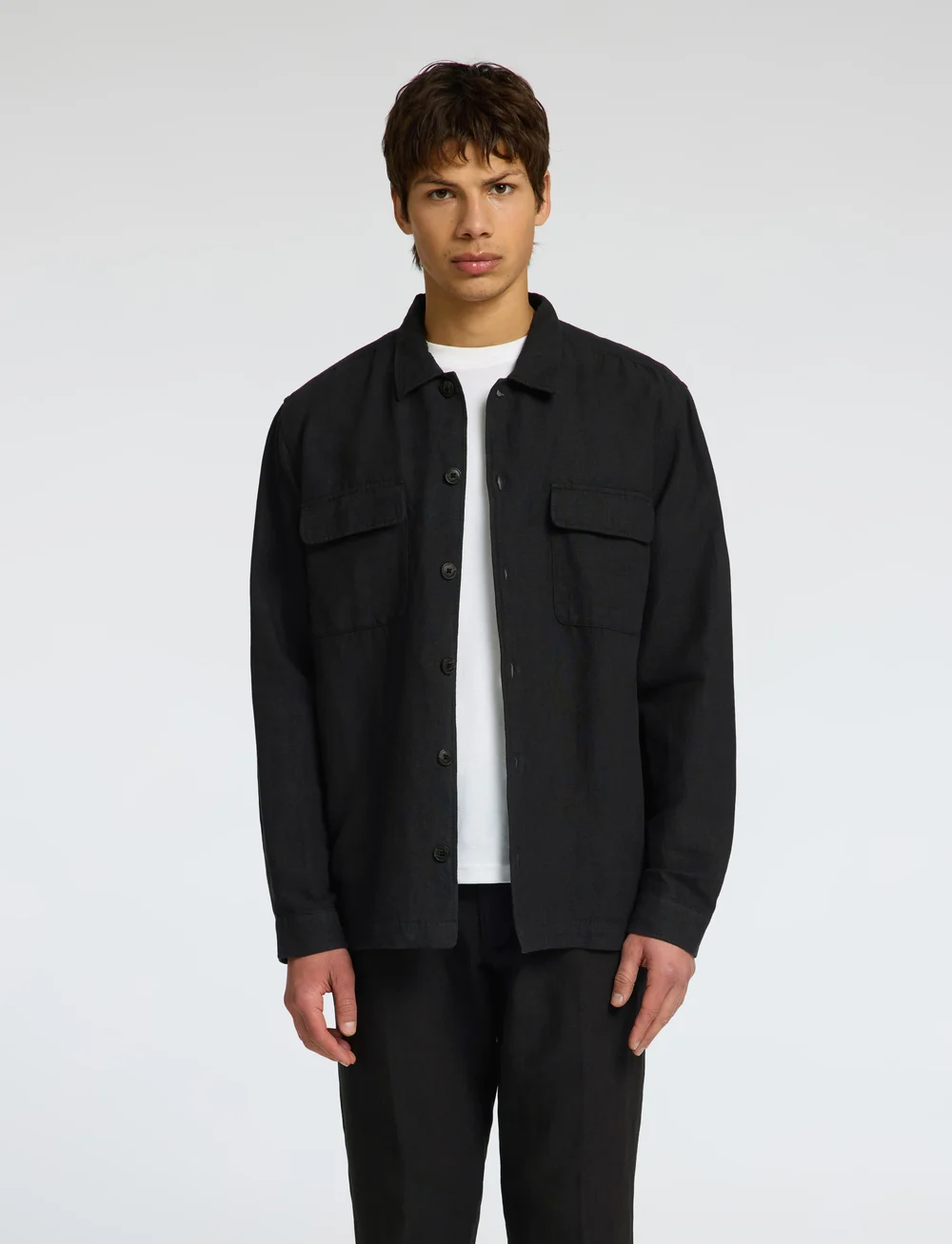 Selected - SLH-LEROY LINEN BLEND OVERSHIRT LS NOOS - kollektioner - black - 0