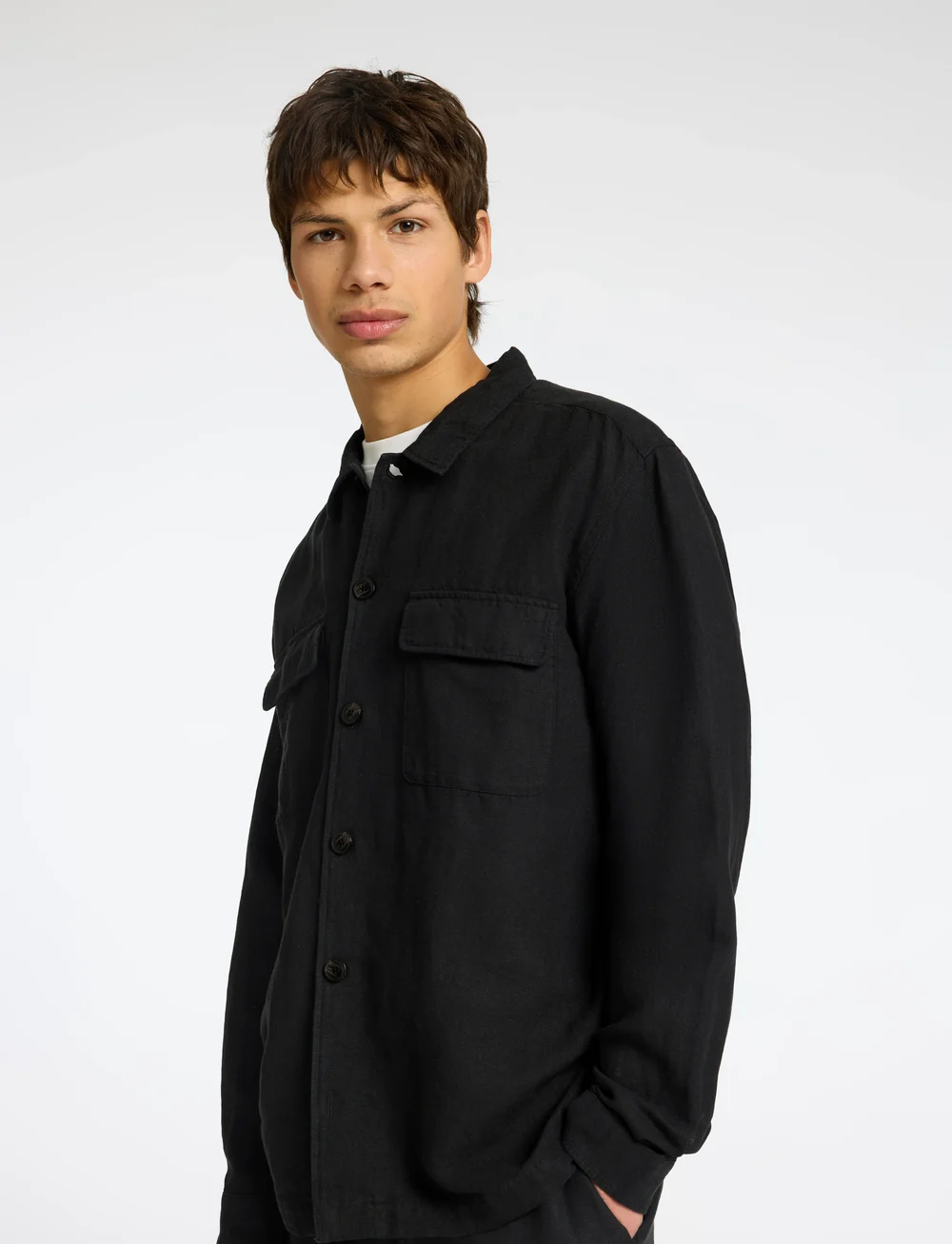 Selected - SLH-LEROY LINEN BLEND OVERSHIRT LS NOOS - kollektioner - black - 3