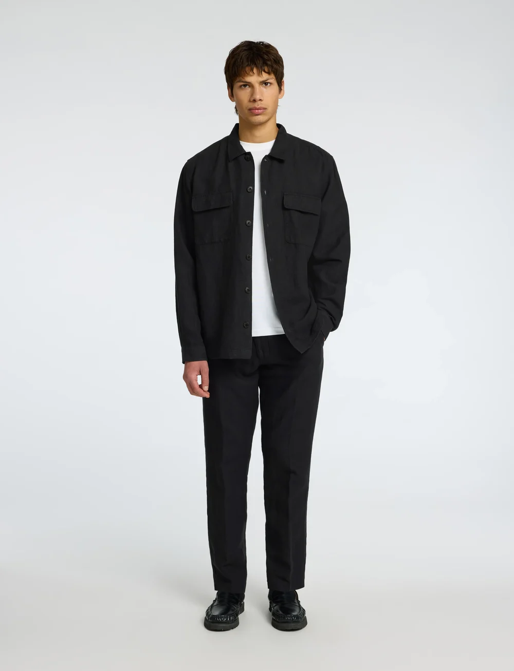 Selected - SLH-LEROY LINEN BLEND OVERSHIRT LS NOOS - kollektioner - black - 4