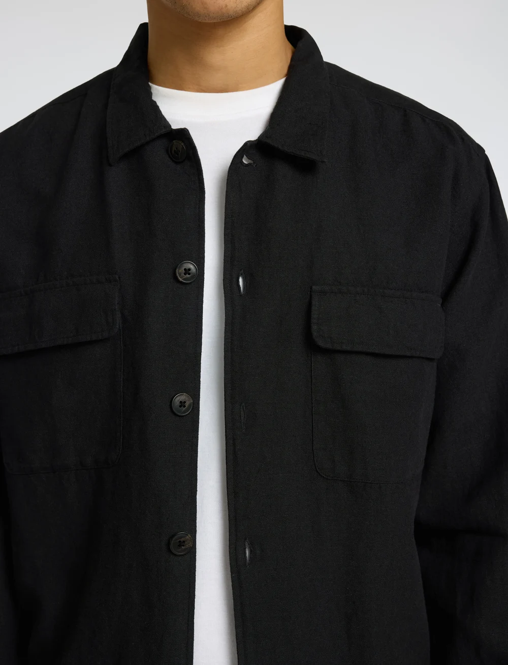 Selected - SLH-LEROY LINEN BLEND OVERSHIRT LS NOOS - kollektioner - black - 5