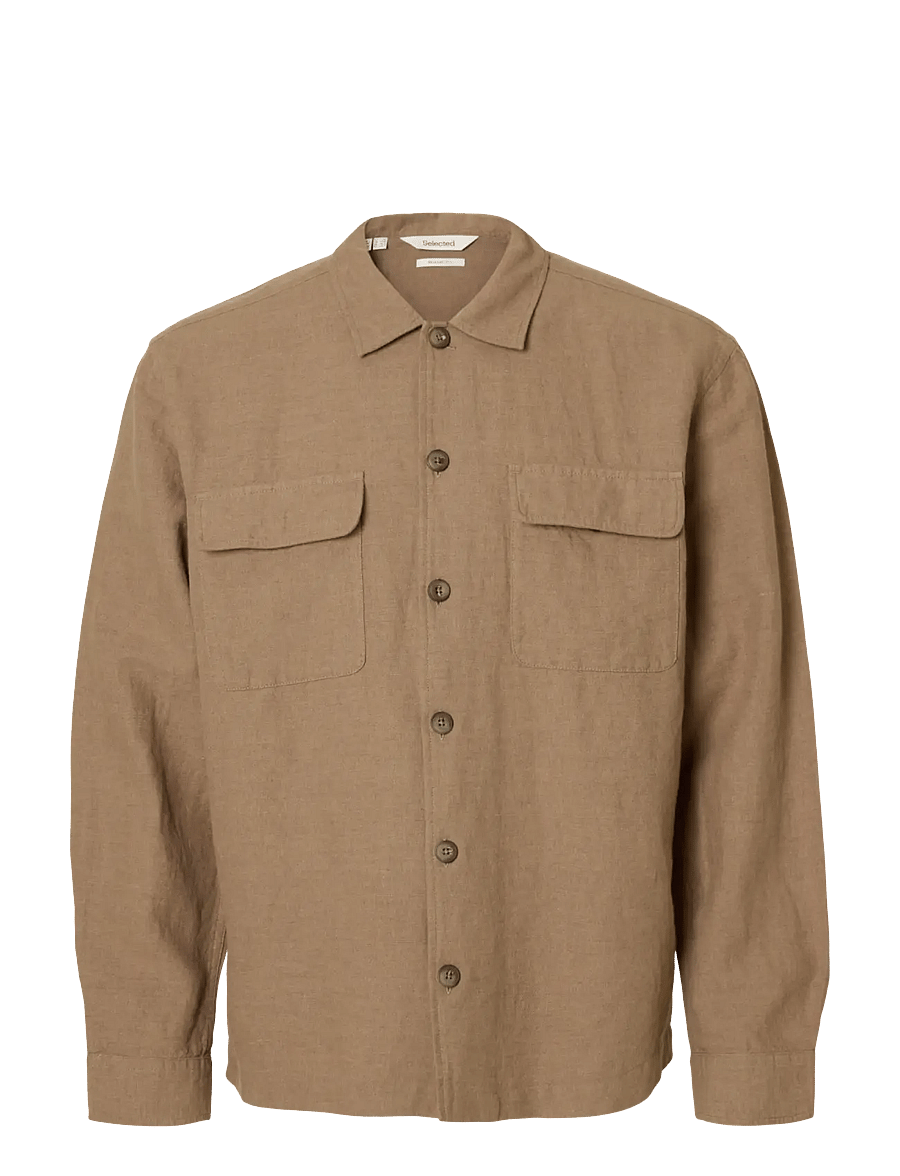 Selected - SLM-LEROY LINEN BLEND OVERSHIRT LS NOOS - feriefavoritter - caribou - 1
