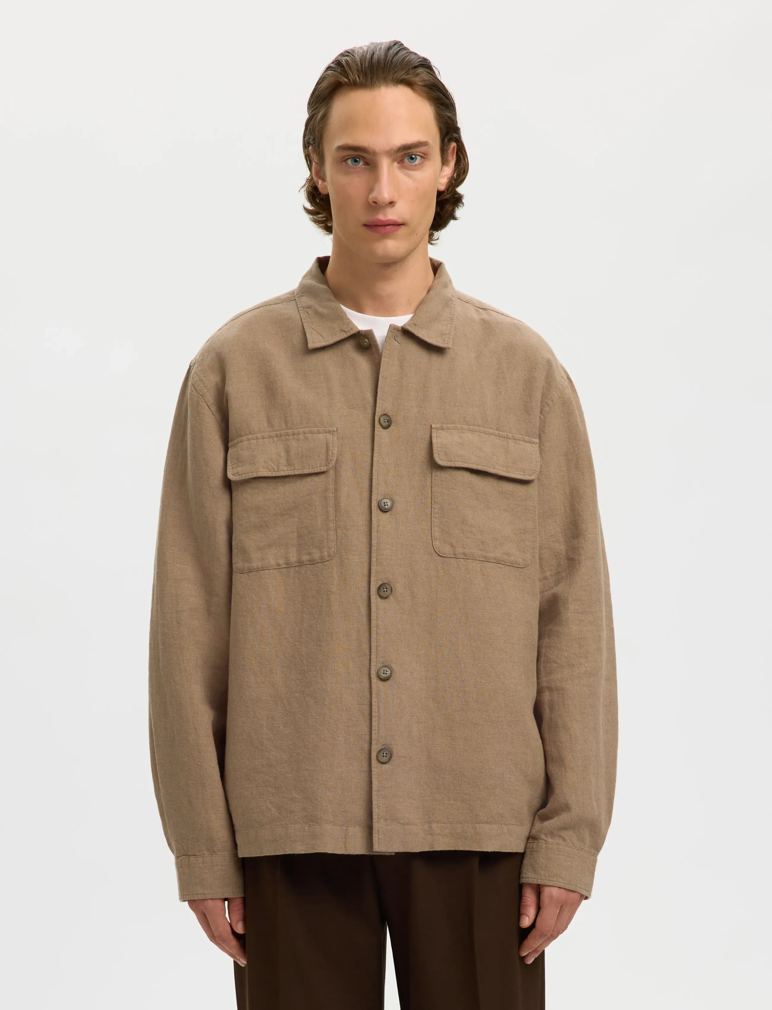 Selected SLM-LEROY LINEN BLEND OVERSHIRT LS NOOS - Pealissärgid - CARIBOU / beige