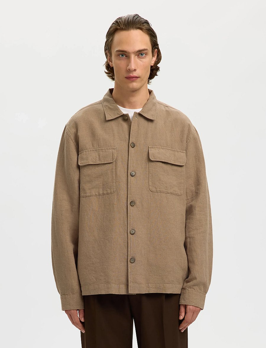 Selected - SLM-LEROY LINEN BLEND OVERSHIRT LS NOOS - feriefavoritter - caribou - 0