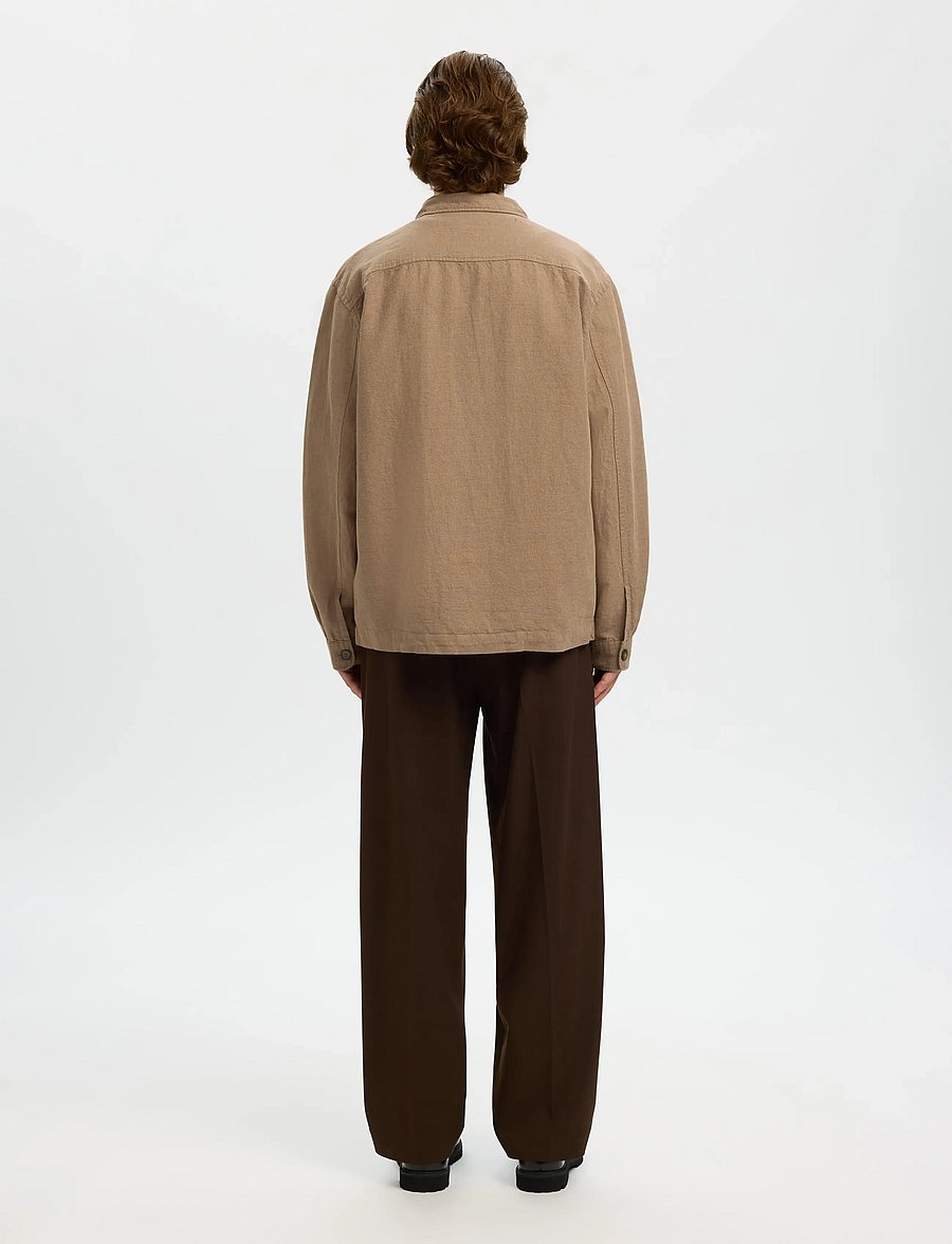 Selected - SLM-LEROY LINEN BLEND OVERSHIRT LS NOOS - feriefavoritter - caribou - 2