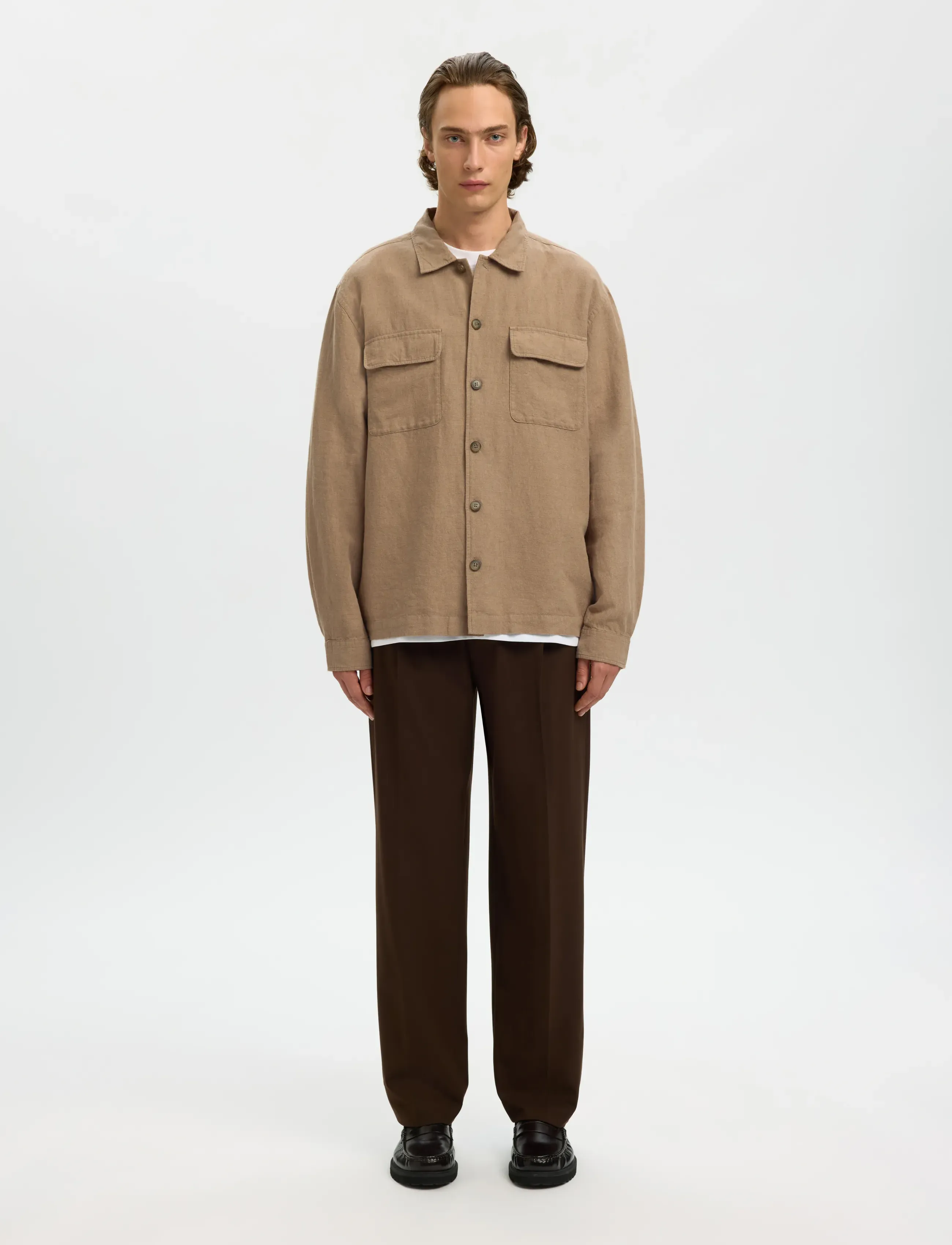 Selected - SLM-LEROY LINEN BLEND OVERSHIRT LS NOOS - feriefavoritter - caribou - 3