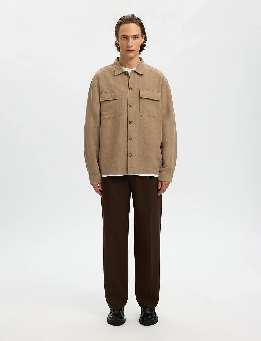 Selected - SLM-LEROY LINEN BLEND OVERSHIRT LS NOOS - feriefavoritter - caribou - 3