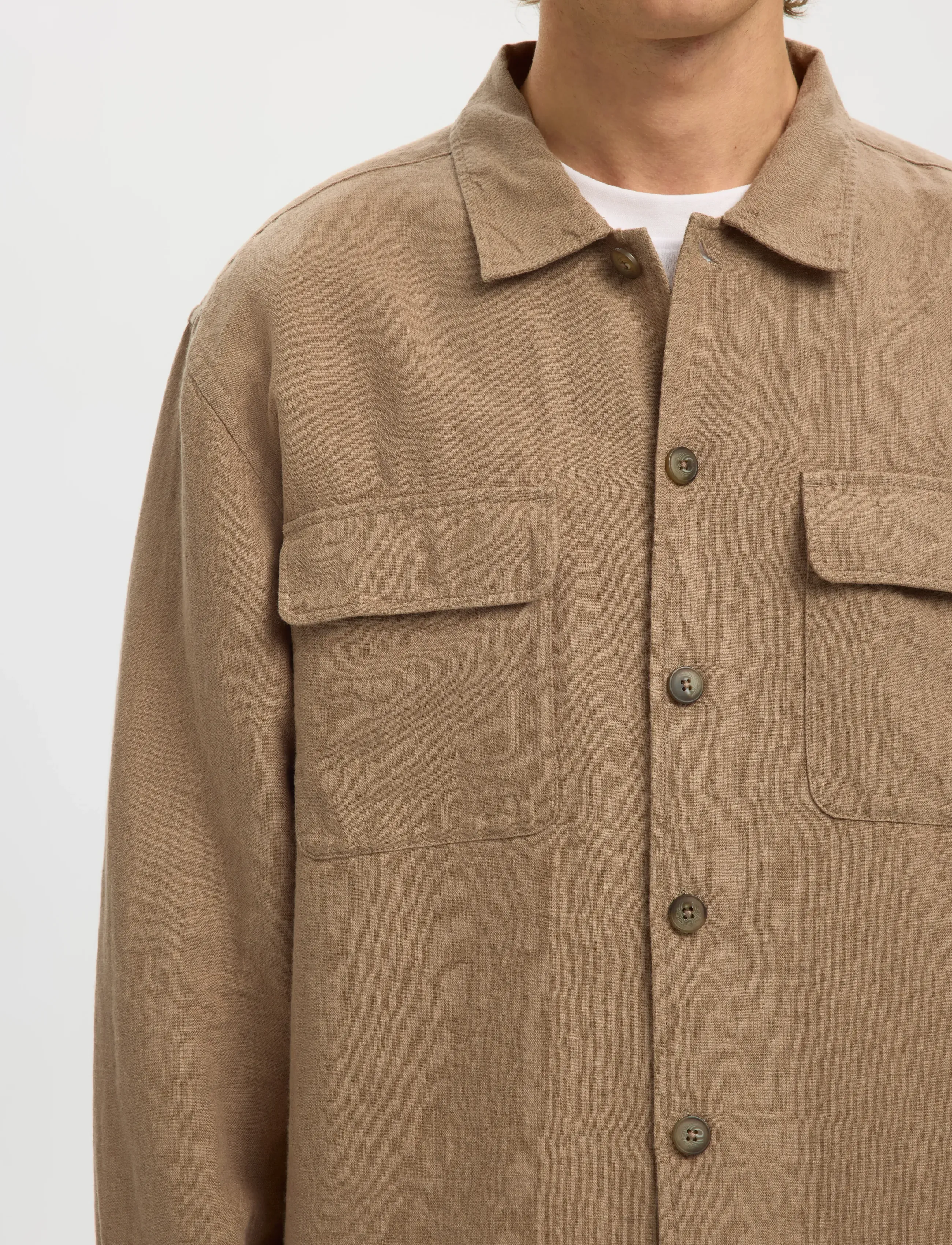 Selected - SLM-LEROY LINEN BLEND OVERSHIRT LS NOOS - feriefavoritter - caribou - 4