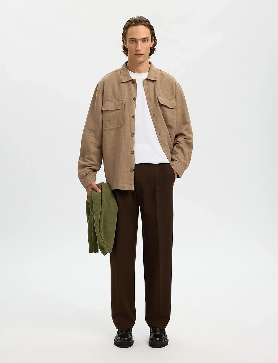 Selected - SLM-LEROY LINEN BLEND OVERSHIRT LS NOOS - feriefavoritter - caribou - 5