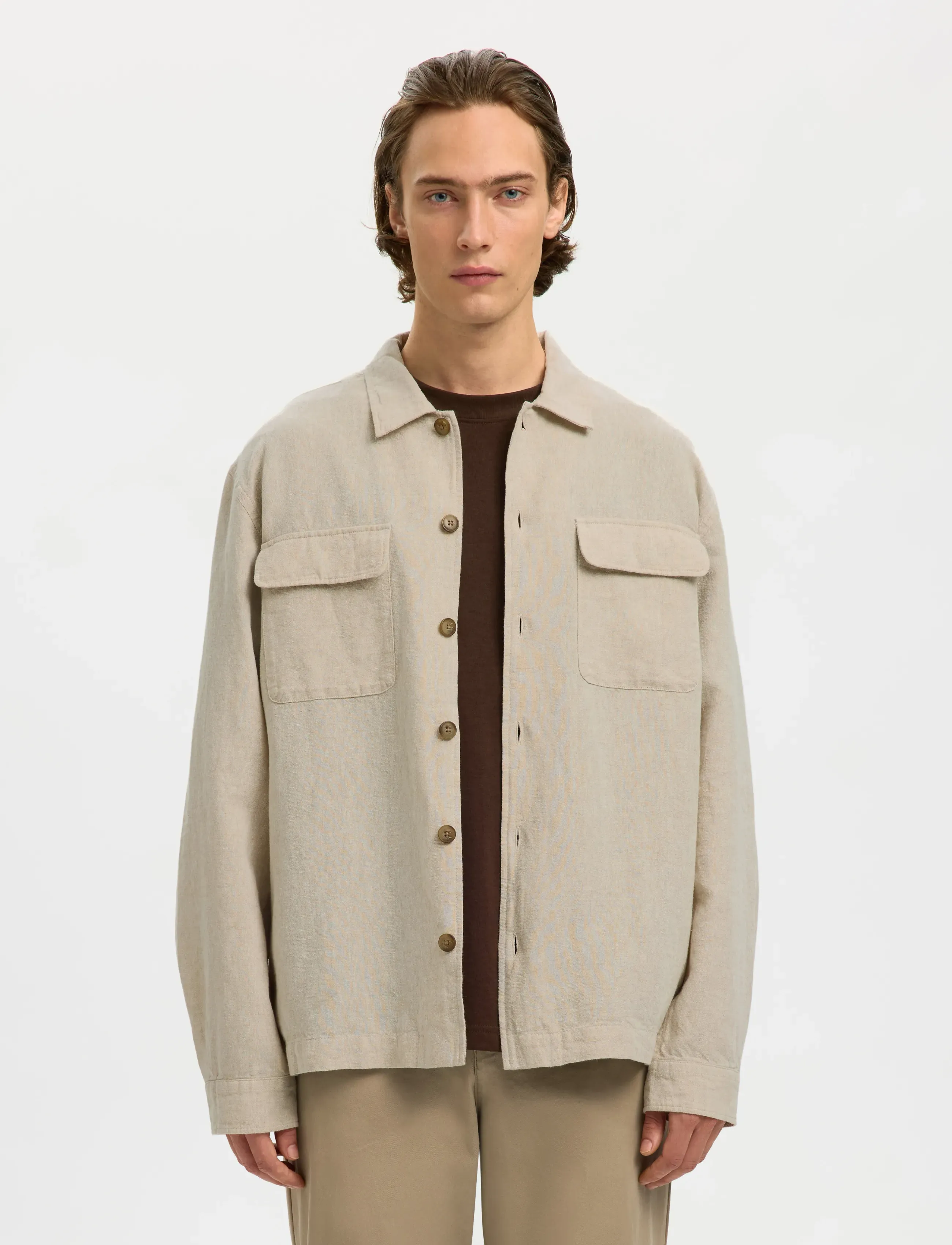 Selected SLMOTTO LEROY LINEN BLEND OVERSHIRT NOOS - Clothing - PURE CASHMERE / beige