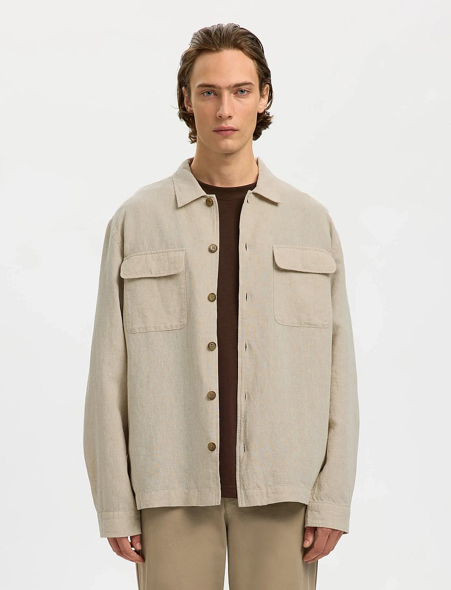 Selected - SLM-LEROY LINEN BLEND OVERSHIRT LS NOOS - summer essentials - pure cashmere - 0