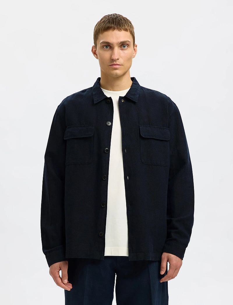 Selected - SLM-LEROY LINEN BLEND OVERSHIRT LS NOOS - shoppa efter tillfälle - sky captain - 0