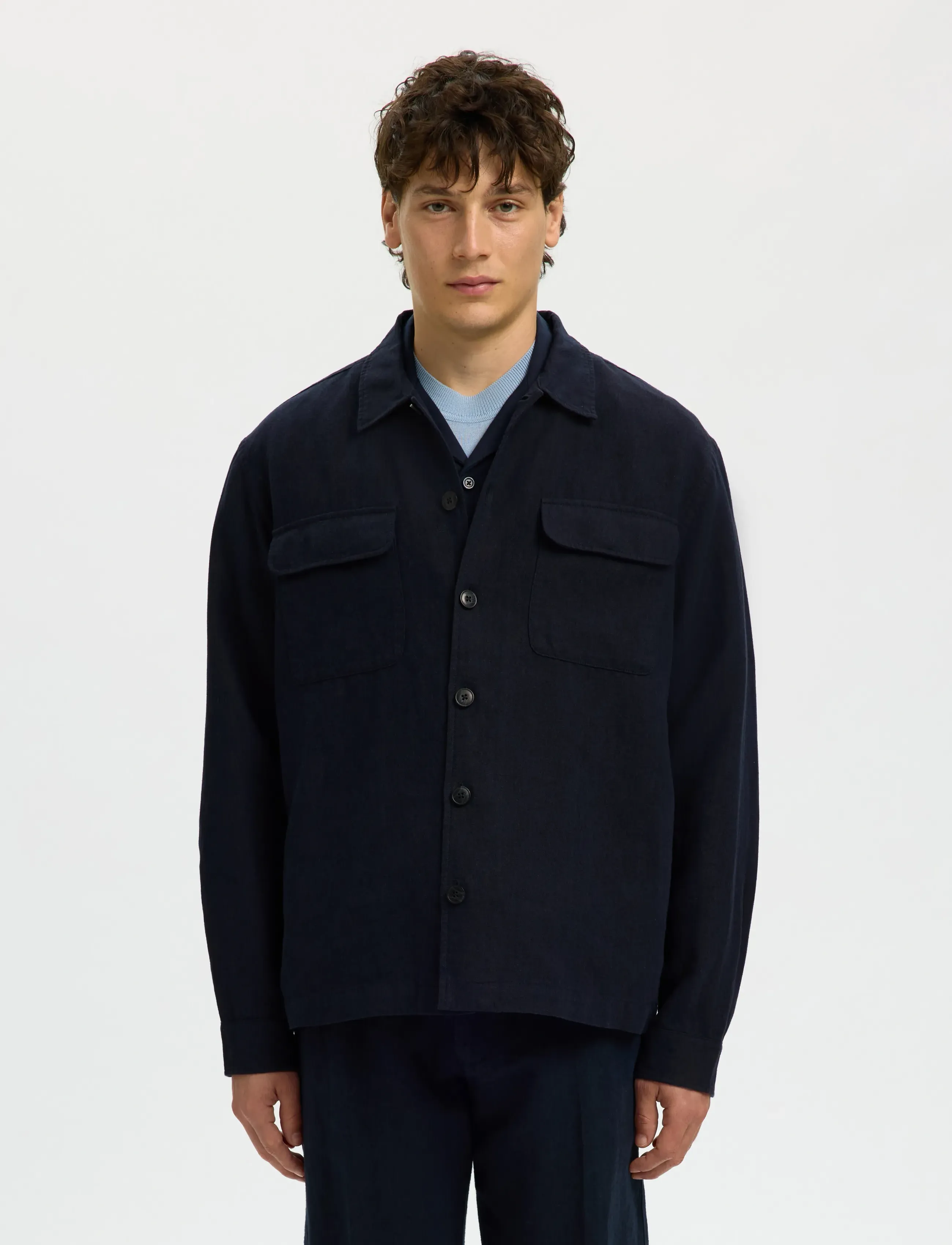 Selected SLM-LEROY LINEN BLEND OVERSHIRT LS NOOS - Pealissärgid - SKY CAPTAIN / navy