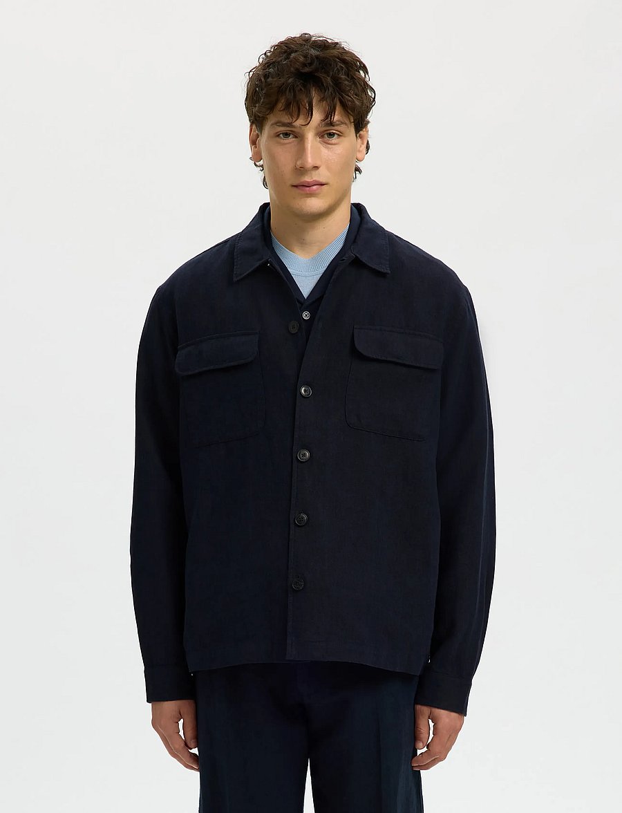 Selected - SLM-LEROY LINEN BLEND OVERSHIRT LS NOOS - feriefavoritter - sky captain - 0