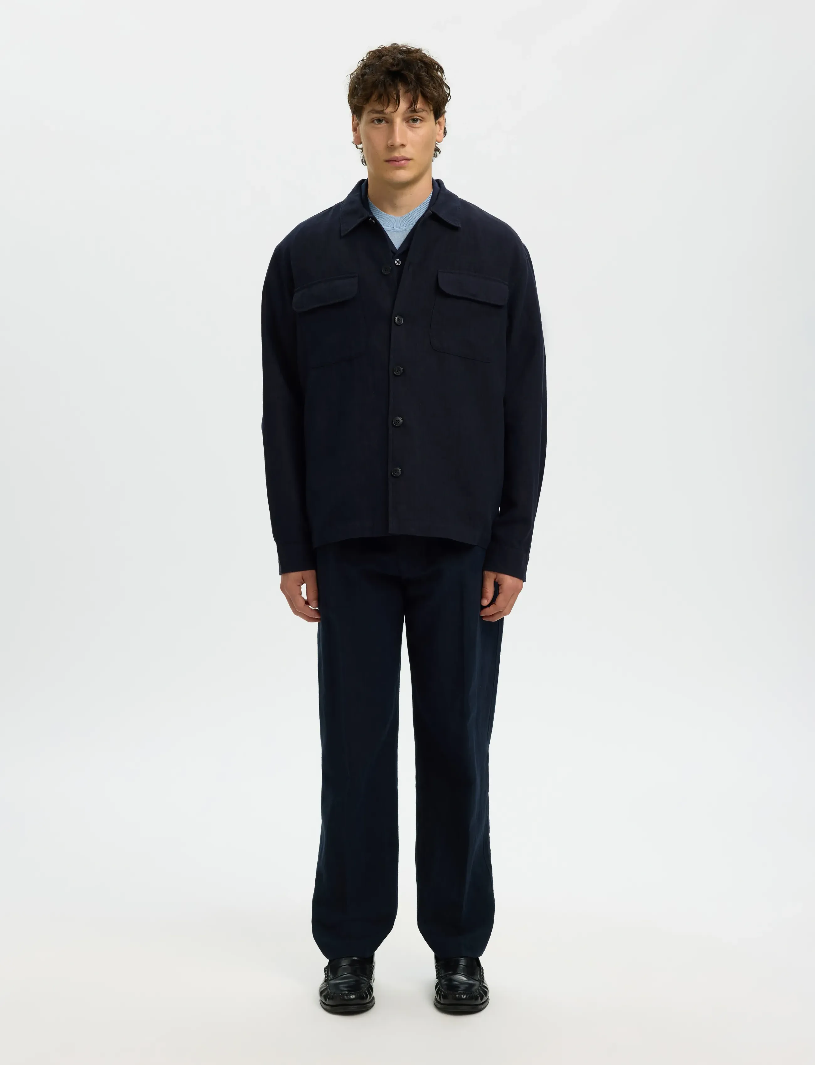 Selected - SLM-LEROY LINEN BLEND OVERSHIRT LS NOOS - feriefavoritter - sky captain - 3