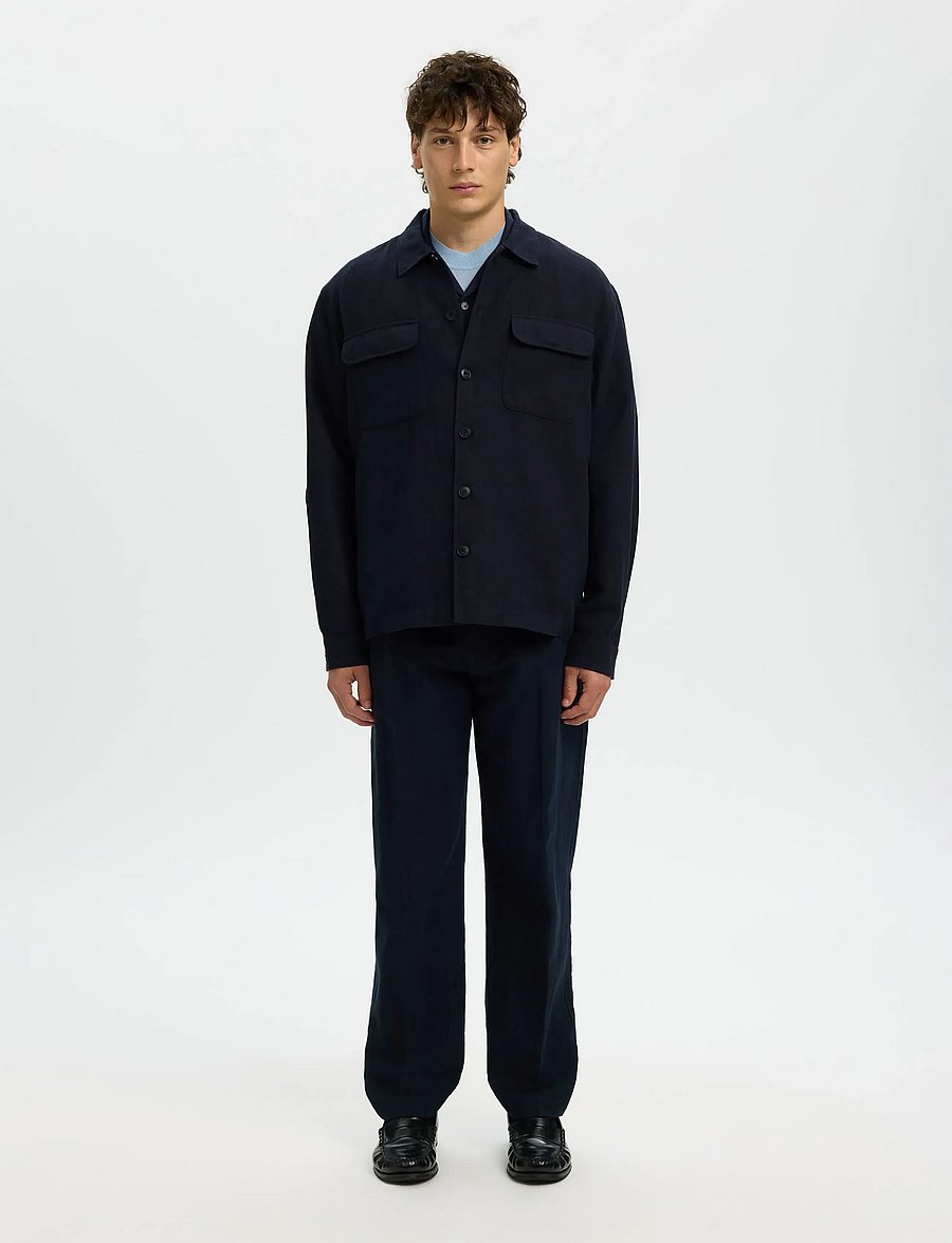 Selected - SLM-LEROY LINEN BLEND OVERSHIRT LS NOOS - feriefavoritter - sky captain - 3