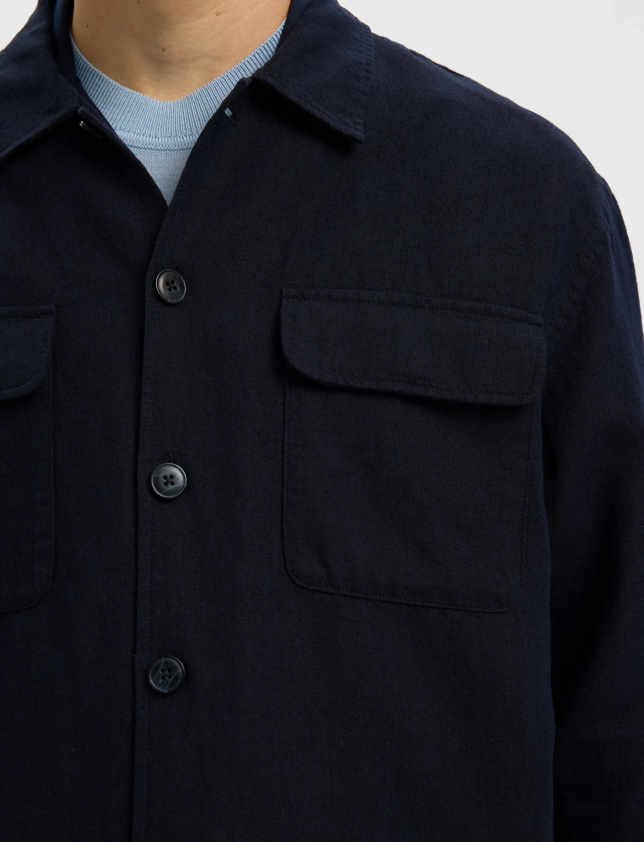Selected - SLM-LEROY LINEN BLEND OVERSHIRT LS NOOS - feriefavoritter - sky captain - 4
