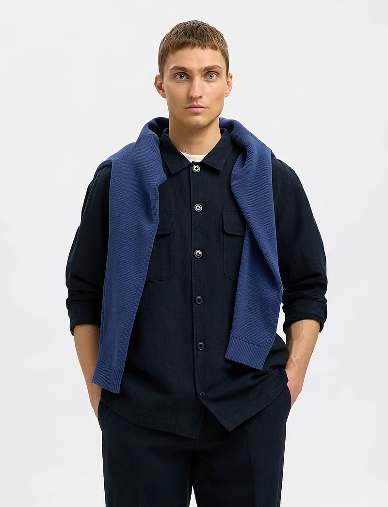 Selected - SLM-LEROY LINEN BLEND OVERSHIRT LS NOOS - shoppa efter tillfälle - sky captain - 5