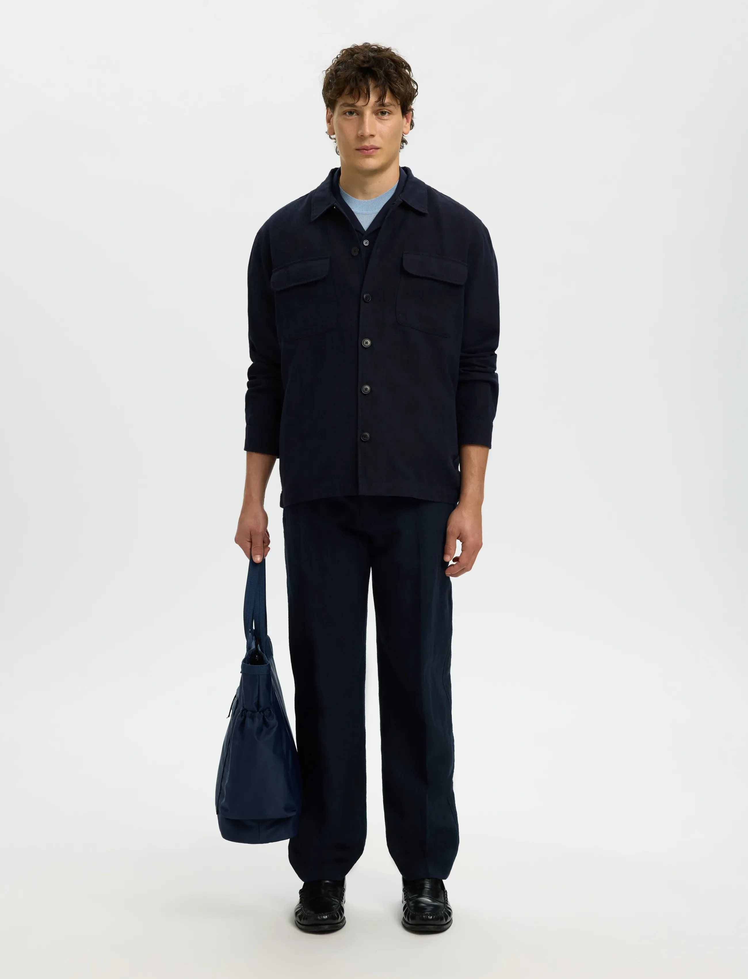 Selected - SLM-LEROY LINEN BLEND OVERSHIRT LS NOOS - feriefavoritter - sky captain - 5
